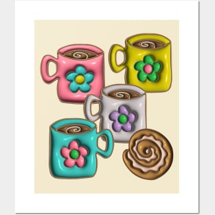 FIKA Swedish Coffee Break Danish Pastry Flower Mugs Baking in Puffy Balloon Style - UnBlink Studio by Jackie Tahara Posters and Art